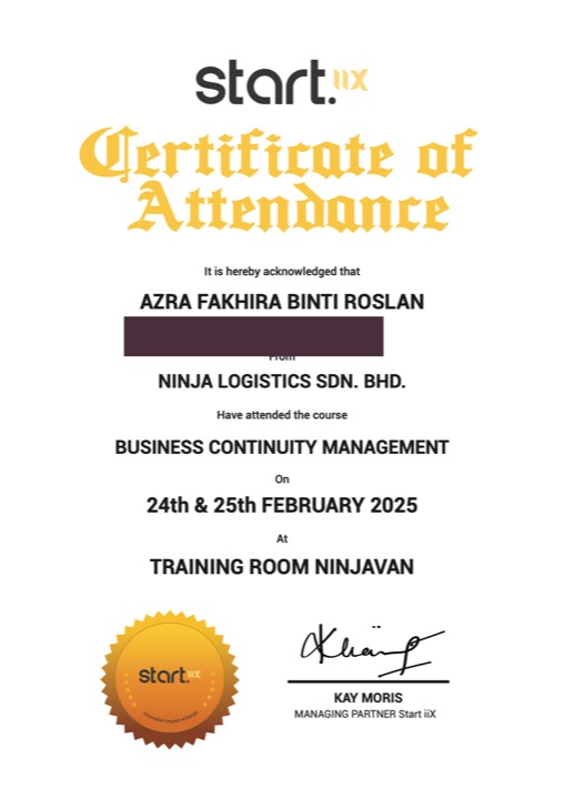 Business Continuity Management certificate